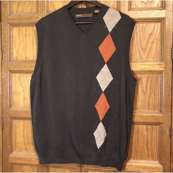 Perry Ellis Other - Perry Ellis Argyle Sweater Vest Men's XL Brown Diamond Print Preppy Pullover Top